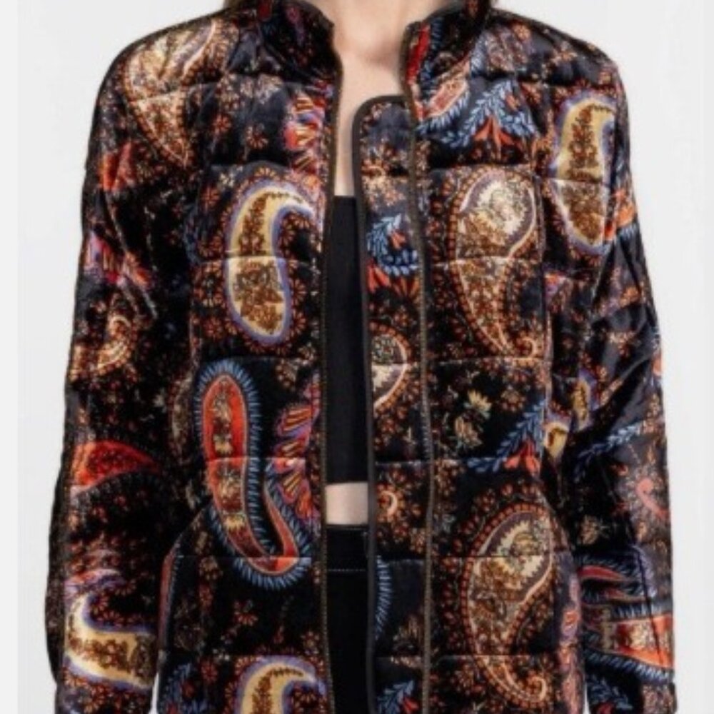 New sz M Johnny Was Sezana Velvet Boho Paisley Dolman Quilted Jacket